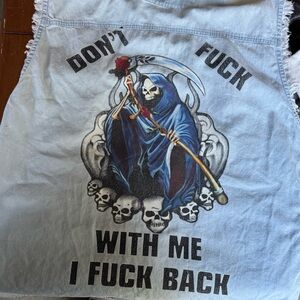 Graphic Denim Vest with Grim Reaper Design